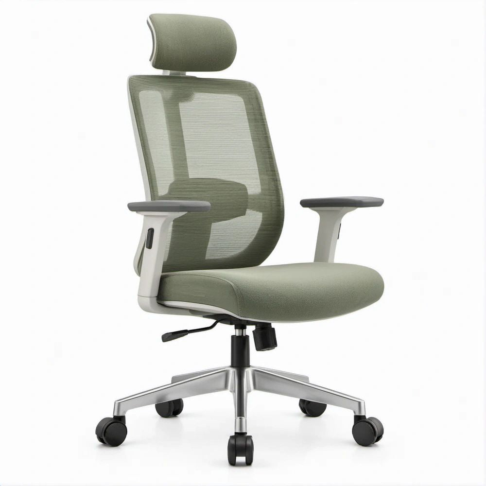Ergonomic High-Back Mesh Office Chair with Adjustable Headrest, Olive Green, 25.6 x 25.6 x 45.3-47.2 in