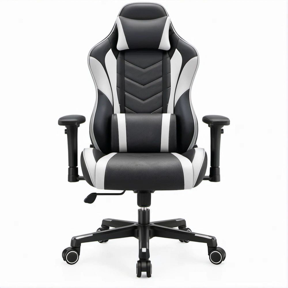 Black and White PU Leather High-Back Gaming Chair, 68 x 68 x 122-132 cm