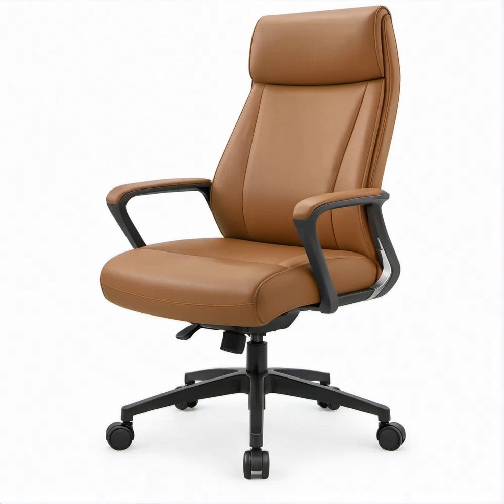 Brown PU Leather High-Back Executive Swivel Chair with Black Base, 26.4 x 27.6 x 45.3-49.2 in