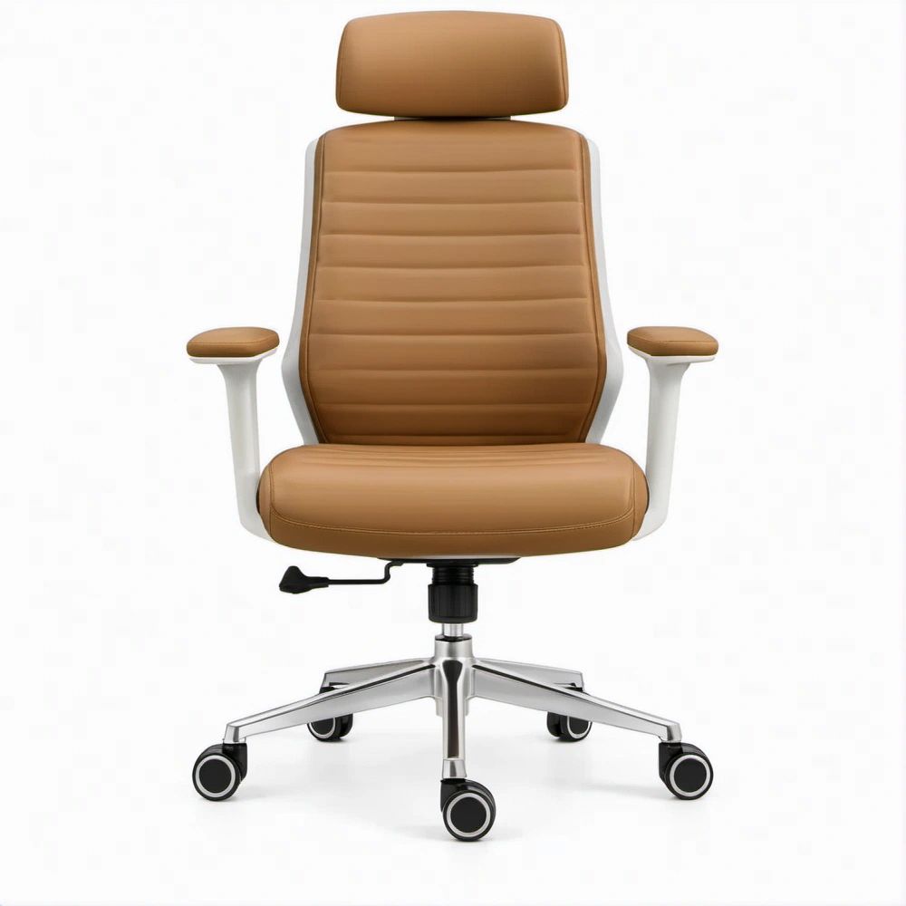 Brown PU Leather High-Back Executive Office Chair with Headrest, 26 x 26 x 46.5-50.4 in