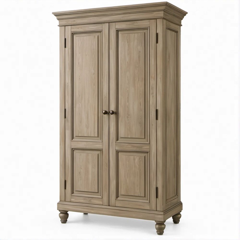 Weathered Gray Solid Rubberwood and MDF Wardrobe Armoire with 2 Doors, 42 x 22 x 78 in
