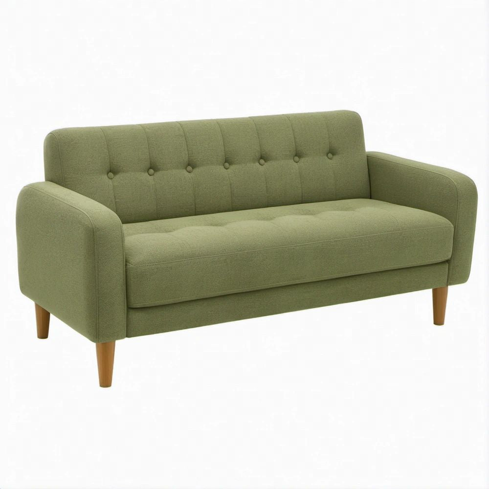 Green Polyester Upholstered 2-Seat Loveseat with Brown Rubberwood Legs, 59 x 32 x 34 in