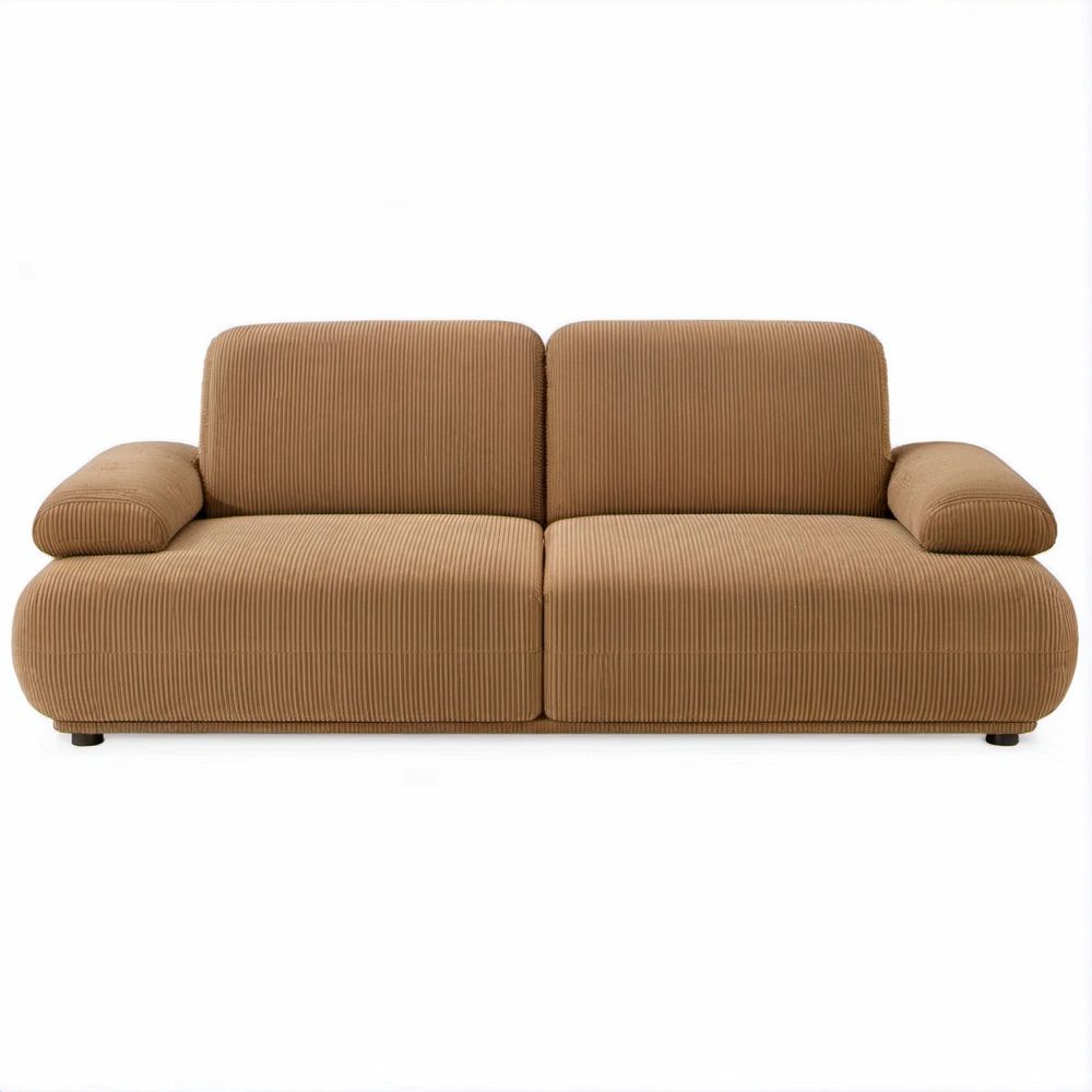 Tan Corduroy 2-Seat Sofa with Rounded Profile, 78.7 x 37.4 x 31.5 in