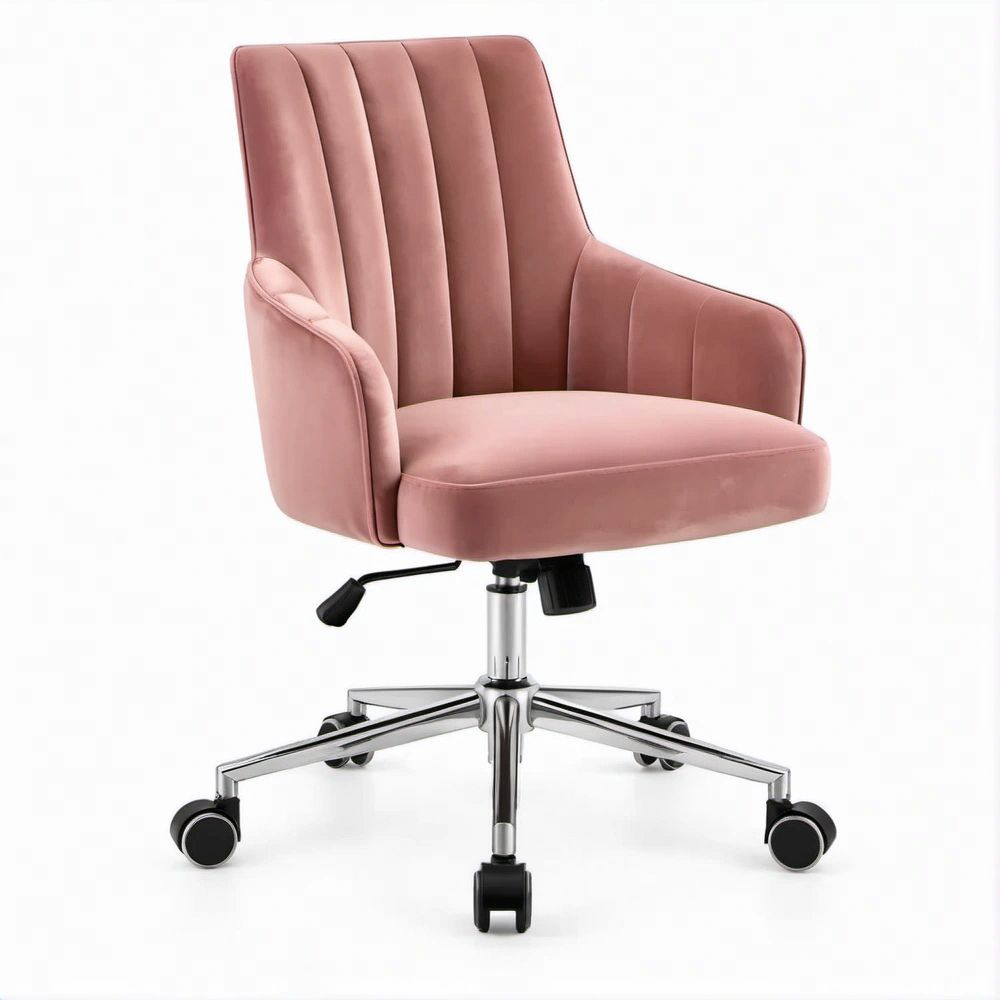 Pink Velvet Swivel Desk Chair with Arms, 24.4 x 24.4 x 35.4-39.4 in