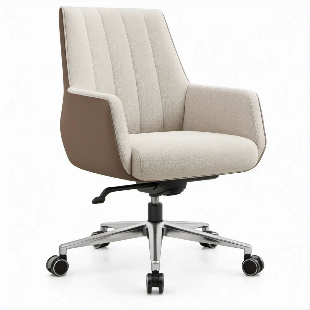 Ergonomic High-Back Swivel Office Chair with Padded Arms, Ivory and Taupe, 26.4 x 27.2 x 41.3-45.1 in
