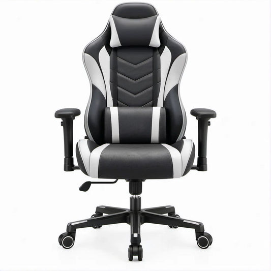 Black and White PU Leather High-Back Gaming Chair, 68 x 68 x 122-132 cm