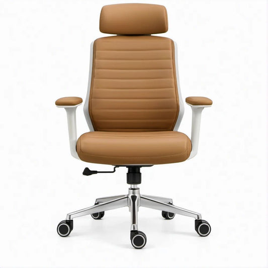 Brown PU Leather High-Back Executive Office Chair with Headrest, 26 x 26 x 46.5-50.4 in
