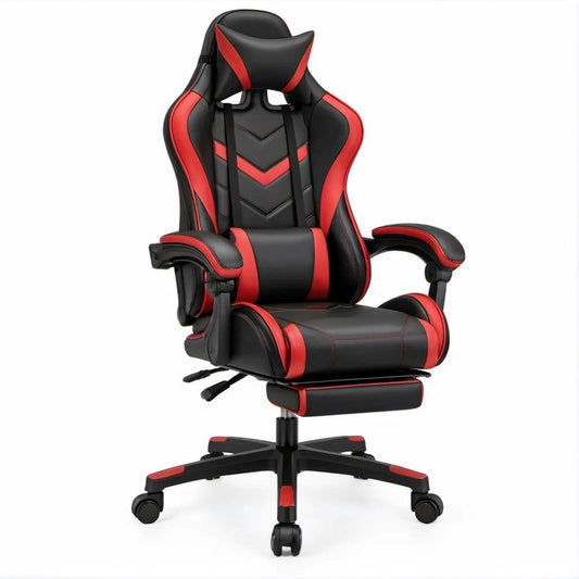 High-Back Racing Gaming Chair, Black/Red PU Leather, 27.6 x 27.6 x 49.2-53.1 in