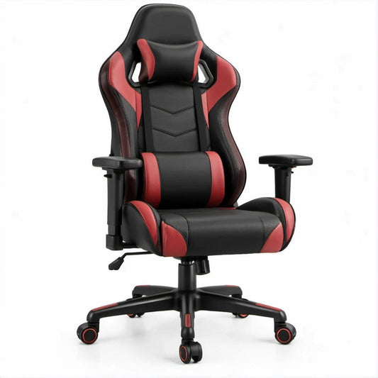 Black and Red PU Leather High-Back Gaming Chair with Adjustable Height and Reclining Backrest, 28.3 x 26.8 x 48.0-51.2 in