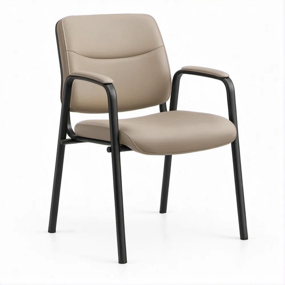 Beige PU Leather Guest Chair with Black Steel Frame, 22.8 x 24.4 x 33.1 in