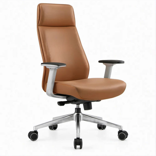 Brown Faux Leather High-Back Executive Office Chair with Adjustable Armrests, 26.4 x 27.6 x 45.3-49.2 in