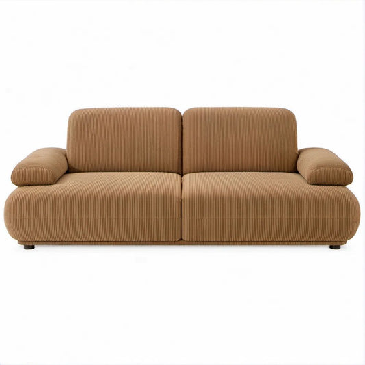 Tan Corduroy 2-Seat Sofa with Rounded Profile, 78.7 x 37.4 x 31.5 in