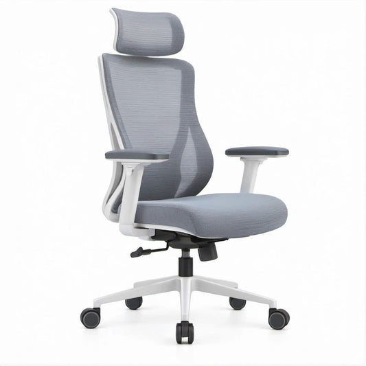 Ergonomic High-Back Gray Mesh Office Chair with Adjustable Headrest, 25.6 x 25.6 x 47.2-51.2 in