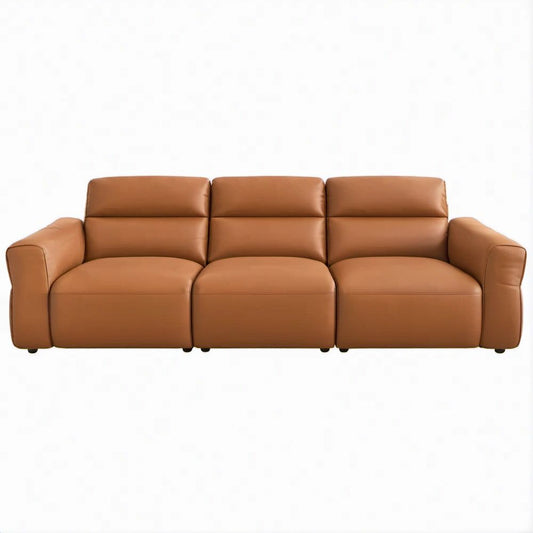 Brown PU Leather 3-Seat Sofa, 86.6 x 37.4 x 33.5 in