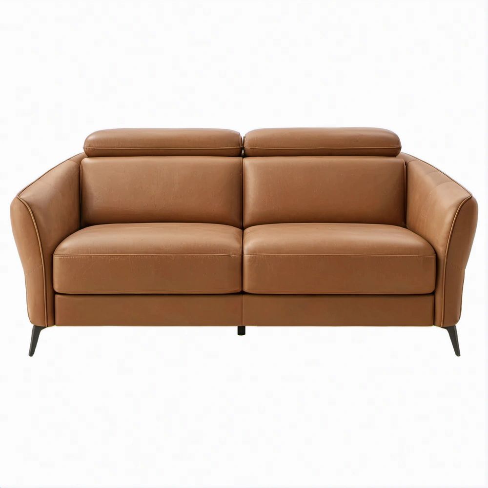 2-Seat Curved Brown PU Leather Loveseat Sofa, 165 x 86 x 88 cm