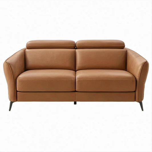 2-Seat Curved Brown PU Leather Loveseat Sofa, 165 x 86 x 88 cm