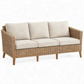 3-Seater Natural Rattan Sofa with Beige Polyester Cushions, 77.2 x 33.5 x 33.1 in
