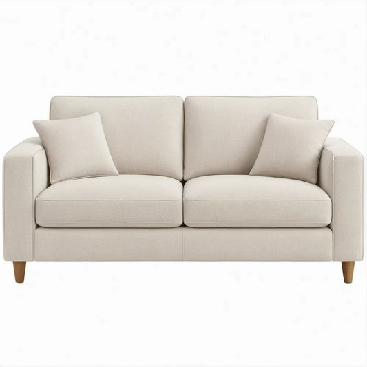 Cream 2-Seat Loveseat Sofa with Brown Wood Legs, 57.1 x 33.9 x 33.1 in